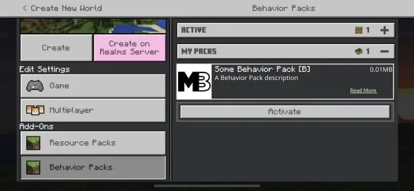 Behavior packs tab on iOS