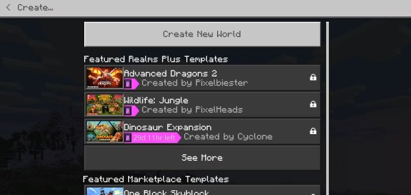 Create new world with templates list