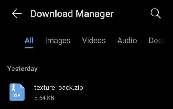 Download manager with zip texture pack file
