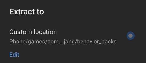 Custom location to extract behavior pack
