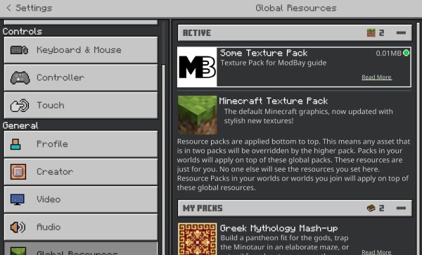 Activated texture pack as Global on Windows