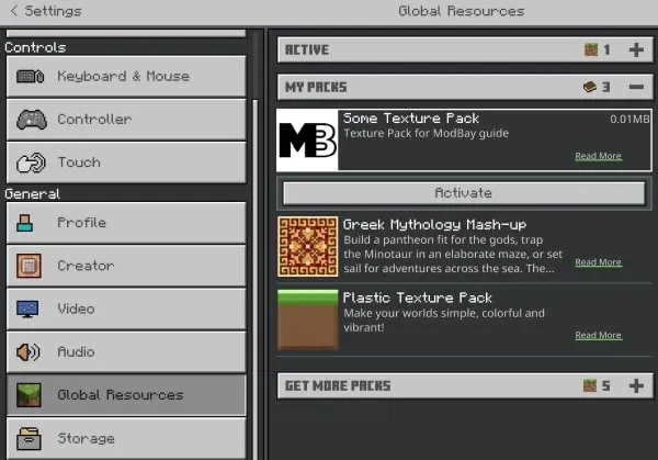 Global Resource tab on Windows
