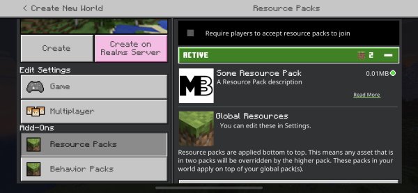 Resource packs tab on iOS