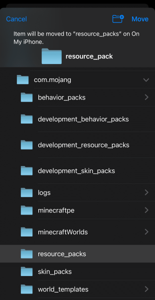 Move addon resource pack on iOS