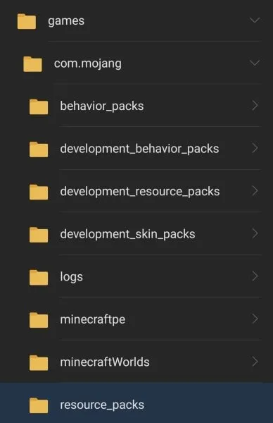 Resource packs folder for texture pack on Android