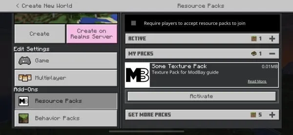 Create new world on iOS with texture pack