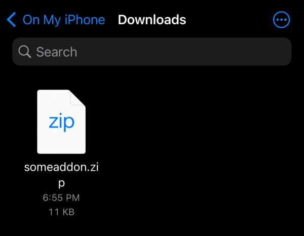File with zip addon on iOS