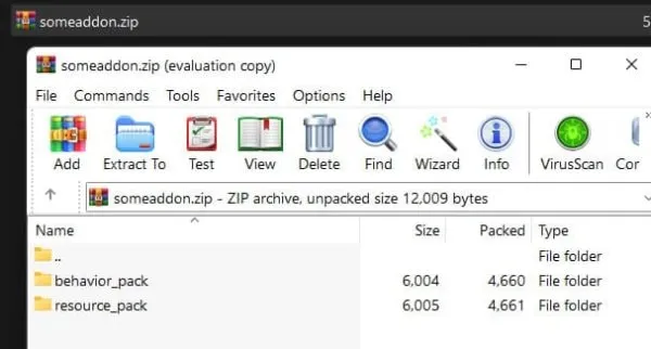 Zipped Minecraft Add-on on Windows