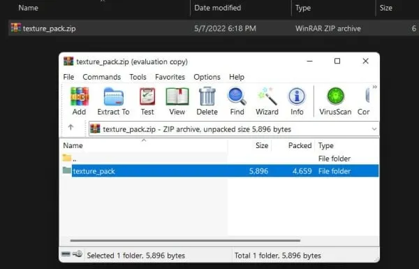 Texture pack folder in WinRar