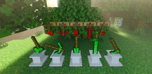 Emerald and redstone on pedestals