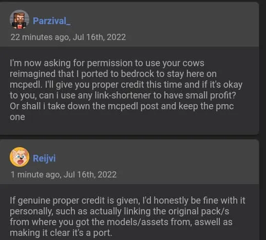 Permission from Java pack owner.