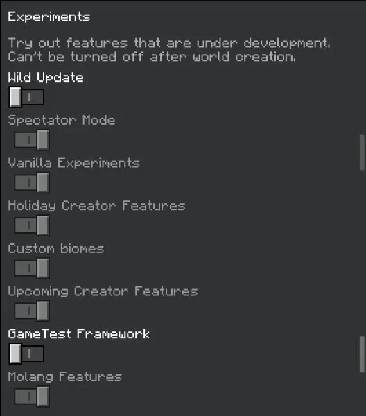 Experimental options.