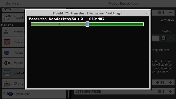 Settings in PackFPS Render Distance