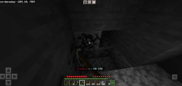 The player digs a mine and after 56 seconds will be gived creative mode