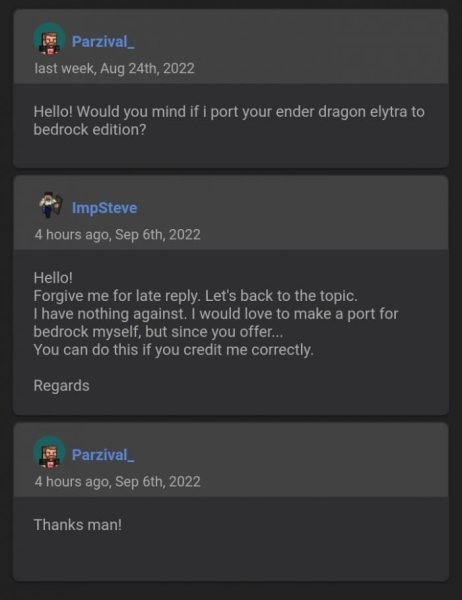 Permission for porting Ender Dragon Wings from the owner