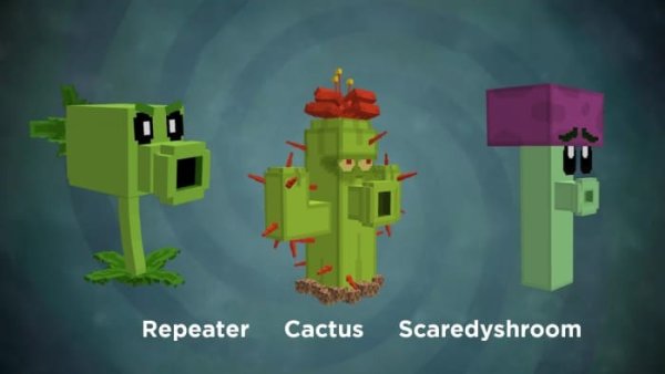 Repeater, Cactus and Scaredyshroom
