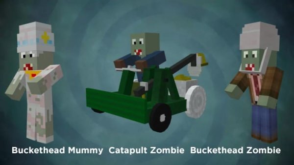 Buckethead Mummy, Catapult Zombie and Buckethead Zombie