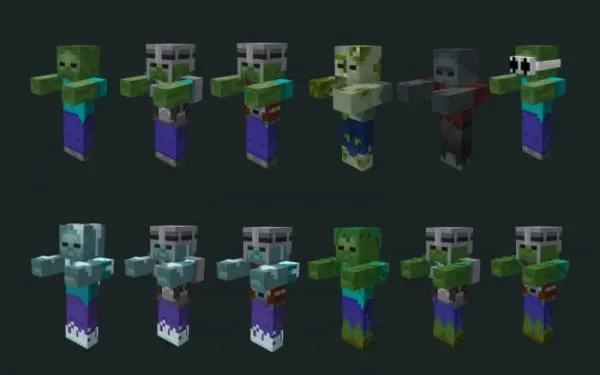 Zombie variants in Recrafted Hostile Mobs