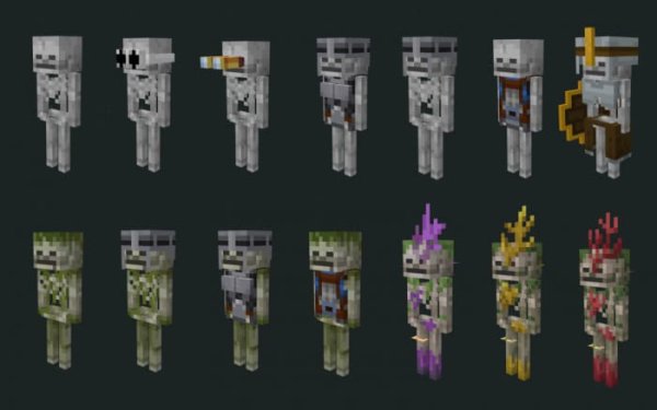 Skeleton variants in Recrafted Hostile Mobs