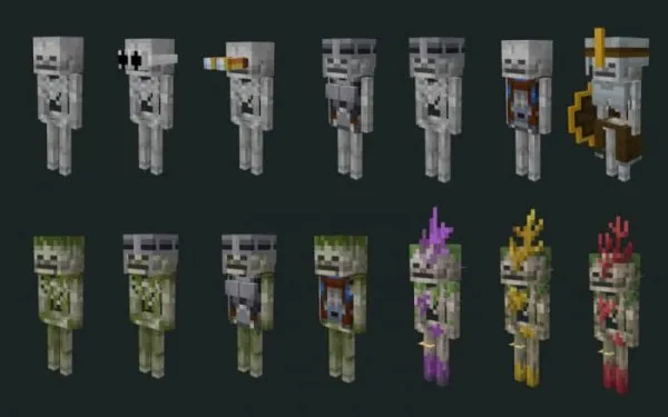 Skeleton variants in Recrafted Hostile Mobs
