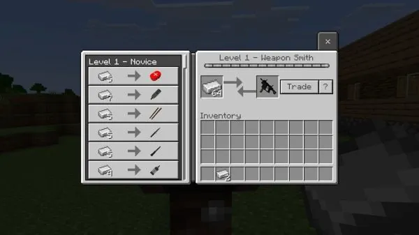 Trading with Weapon Smith villager