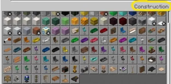 Furniture blocks in the Construction section of the Creative Inventory