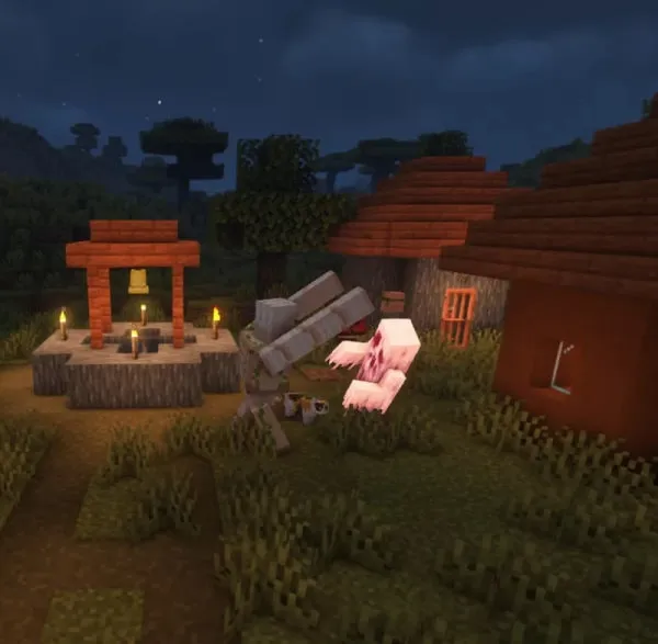 An Iron Golem fights a Wraith