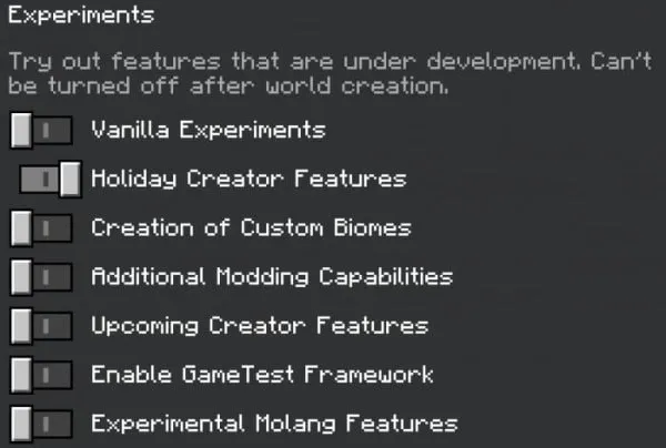 Experimental options.