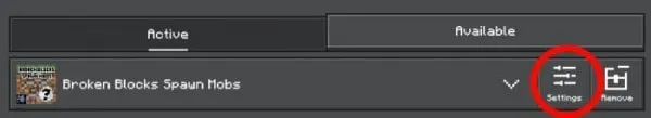 Settings in the Broken Blocks Spawn Mobs Addon