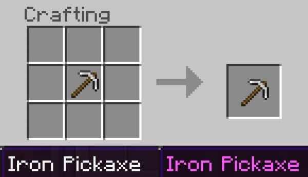 Craft recipe example for Custom Pickaxes.