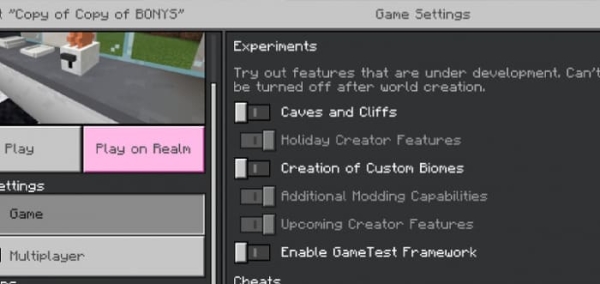 Required experiments for BONY162 Furniture Addon