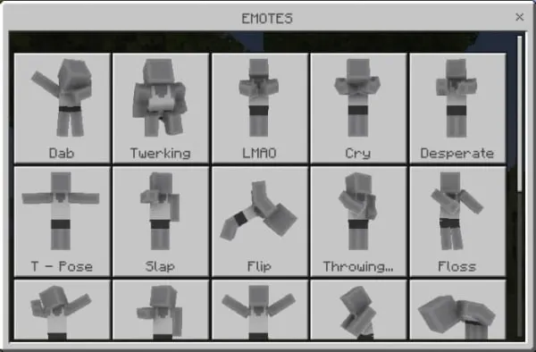 All emotes in Emotes Addon