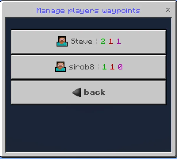 Manage Players Waypoints Menu With List of Players
