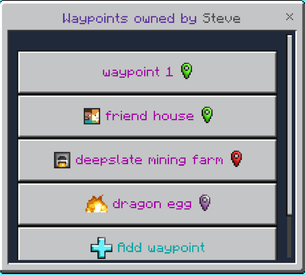 List of Waypoints Owned by Steve