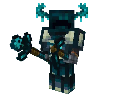 Equipped Warden Armor, Tools & Weapons (Echo Staff and Echo Pickaxe)