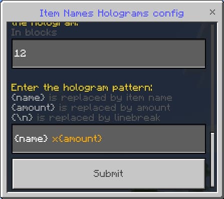 Item Names Holograms pattern config