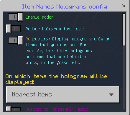 Item Names Holograms config menu