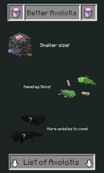 List of new Axolotl textures