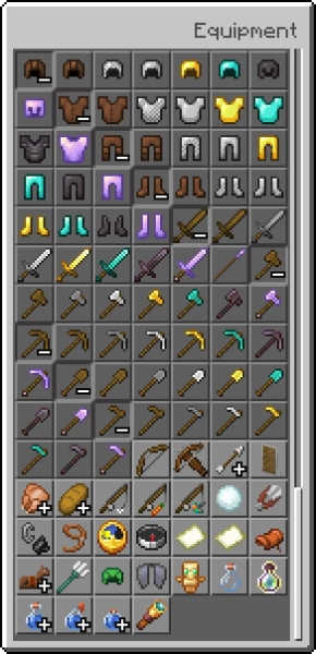 Amethyst Armor, Tools & Spear in the Inventory