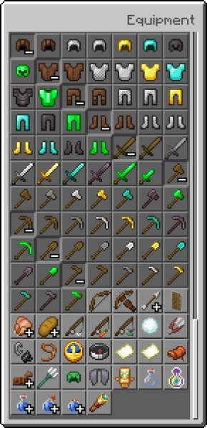 Emerald Armor, Tools & Dagger in the Inventory