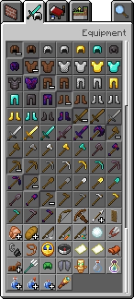 Glowing Obsidian Armor, Tools & Battleaxe in the Inventory