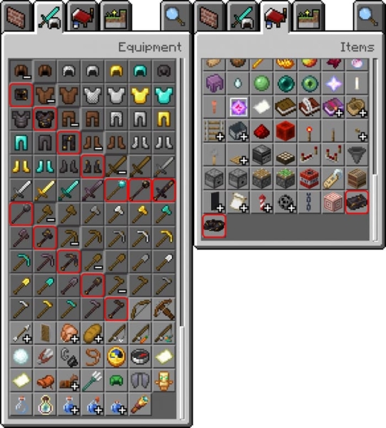 Gilded Netherite Armor, Tools & Maces in the Inventory