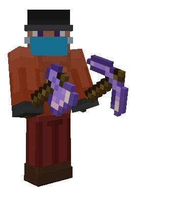 Equipped Amethyst Axe and Pickaxe
