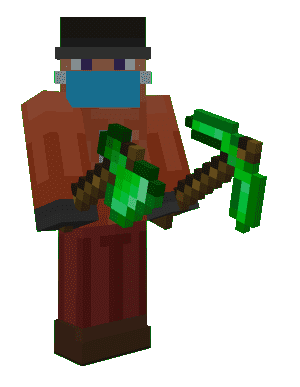 Equipped Emerald Axe and Pickaxe