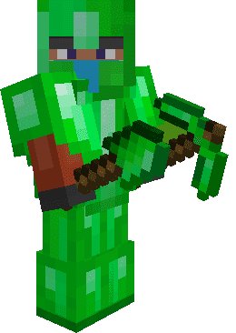 Equipped Emerald Armor with Shovel and Pickaxe