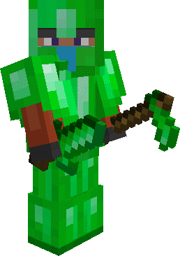 Equipped Emerald Armor with Dagger and Hoe