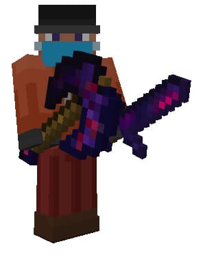 Equipped Glowing Obsidian Battleaxe and Sword