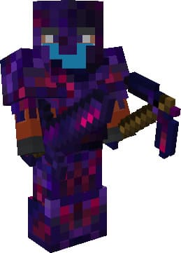 Equipped Glowing Obsidian Armor with Sword and Pickaxe