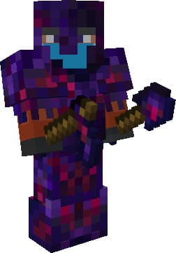 Equipped Glowing Obsidian Armor with Hoe and Shovel