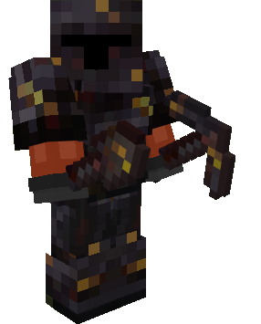 Equipped Gilded Netherite Armor with Shovel and Pickaxe